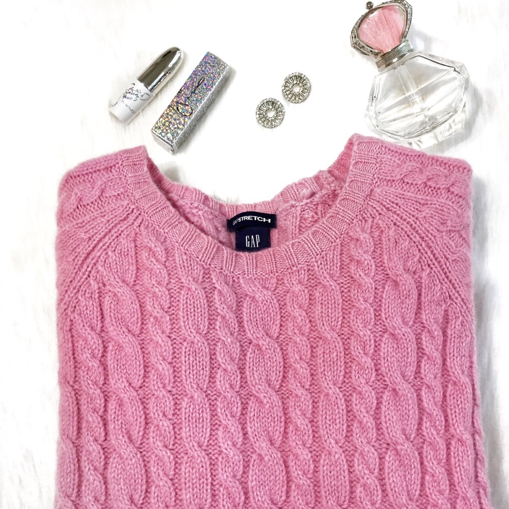GAP Wool Cable Knit Pink Gap Sweater